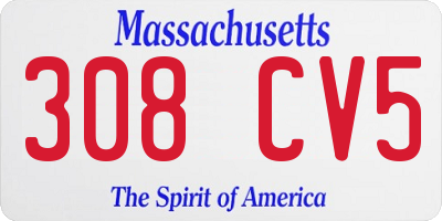 MA license plate 308CV5