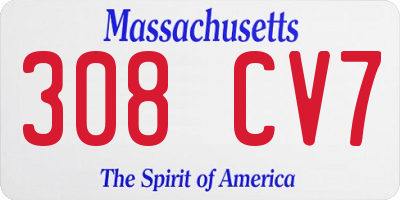 MA license plate 308CV7