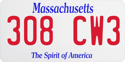 MA license plate 308CW3