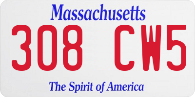 MA license plate 308CW5