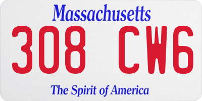 MA license plate 308CW6