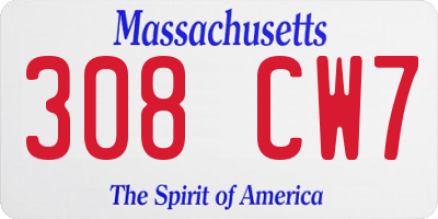 MA license plate 308CW7