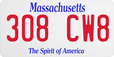 MA license plate 308CW8