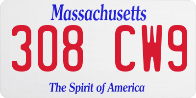 MA license plate 308CW9