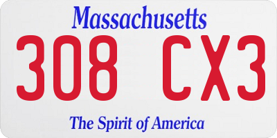 MA license plate 308CX3