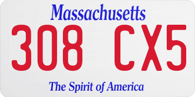 MA license plate 308CX5