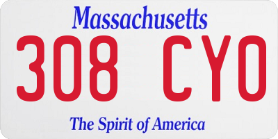 MA license plate 308CY0