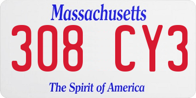 MA license plate 308CY3