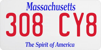MA license plate 308CY8