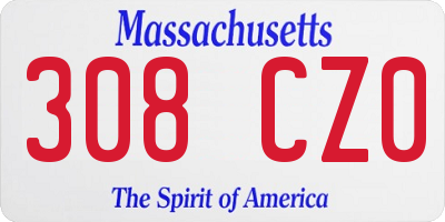 MA license plate 308CZ0