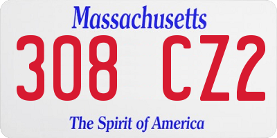 MA license plate 308CZ2