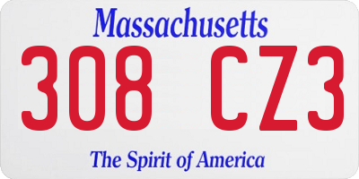 MA license plate 308CZ3