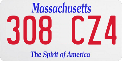 MA license plate 308CZ4