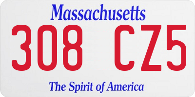 MA license plate 308CZ5