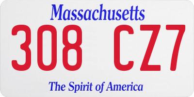 MA license plate 308CZ7
