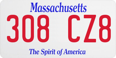 MA license plate 308CZ8
