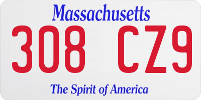 MA license plate 308CZ9