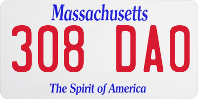 MA license plate 308DA0