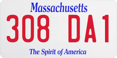 MA license plate 308DA1
