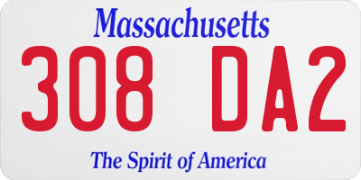 MA license plate 308DA2