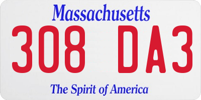 MA license plate 308DA3