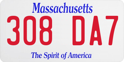 MA license plate 308DA7