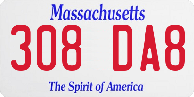 MA license plate 308DA8