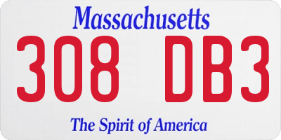 MA license plate 308DB3