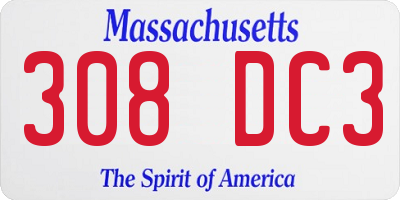 MA license plate 308DC3