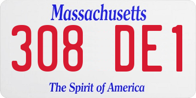 MA license plate 308DE1