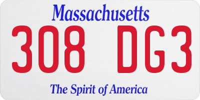MA license plate 308DG3