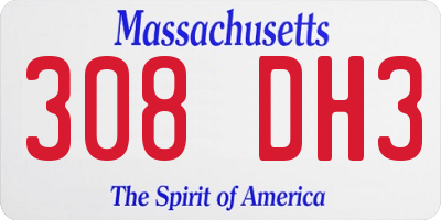 MA license plate 308DH3