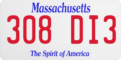 MA license plate 308DI3