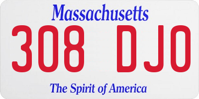 MA license plate 308DJ0
