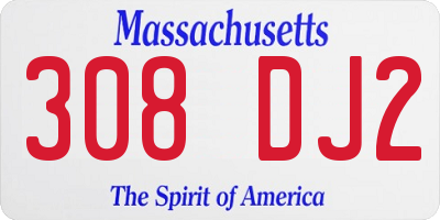 MA license plate 308DJ2