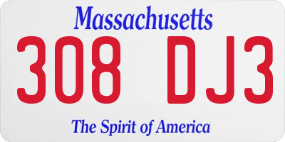 MA license plate 308DJ3