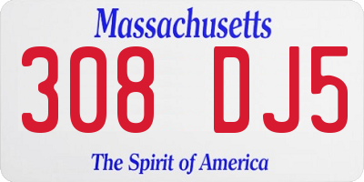MA license plate 308DJ5