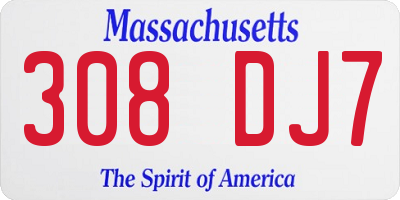 MA license plate 308DJ7