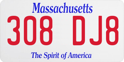 MA license plate 308DJ8