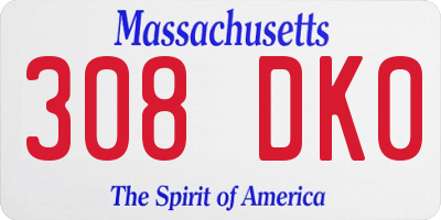 MA license plate 308DK0