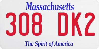 MA license plate 308DK2