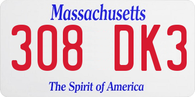 MA license plate 308DK3