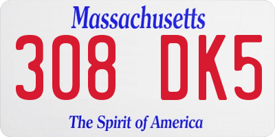 MA license plate 308DK5