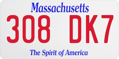 MA license plate 308DK7