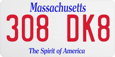 MA license plate 308DK8