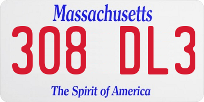 MA license plate 308DL3