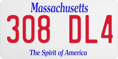 MA license plate 308DL4