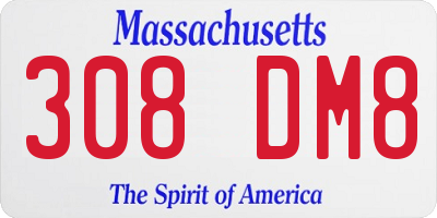 MA license plate 308DM8
