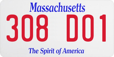 MA license plate 308DO1