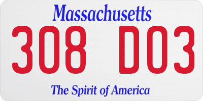 MA license plate 308DO3